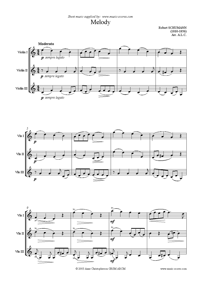 Front page of Melody: violin trio sheet music