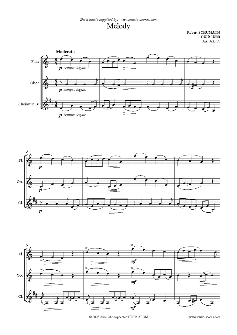 Front page of Melody: wind trio sheet music