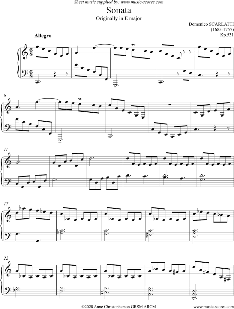 Front page of Kp.531:Sonata: C ma: Harpsichord sheet music