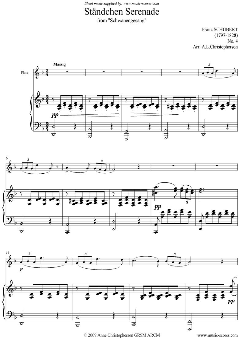 Front page of Standchen Serenade: Flute sheet music