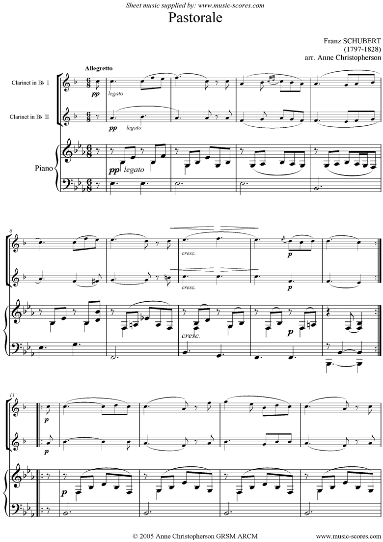 Front page of Pastorale: 2 Clarinets, Piano sheet music