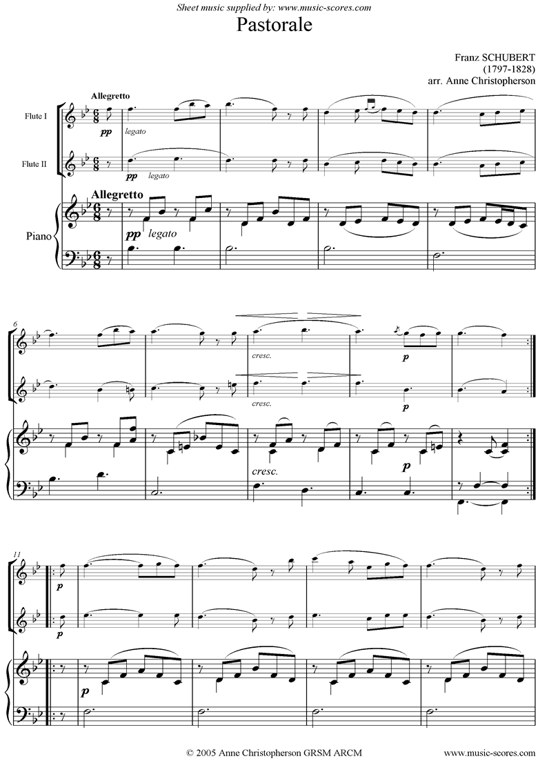 Front page of Pastorale: 2 Flutes, Piano sheet music