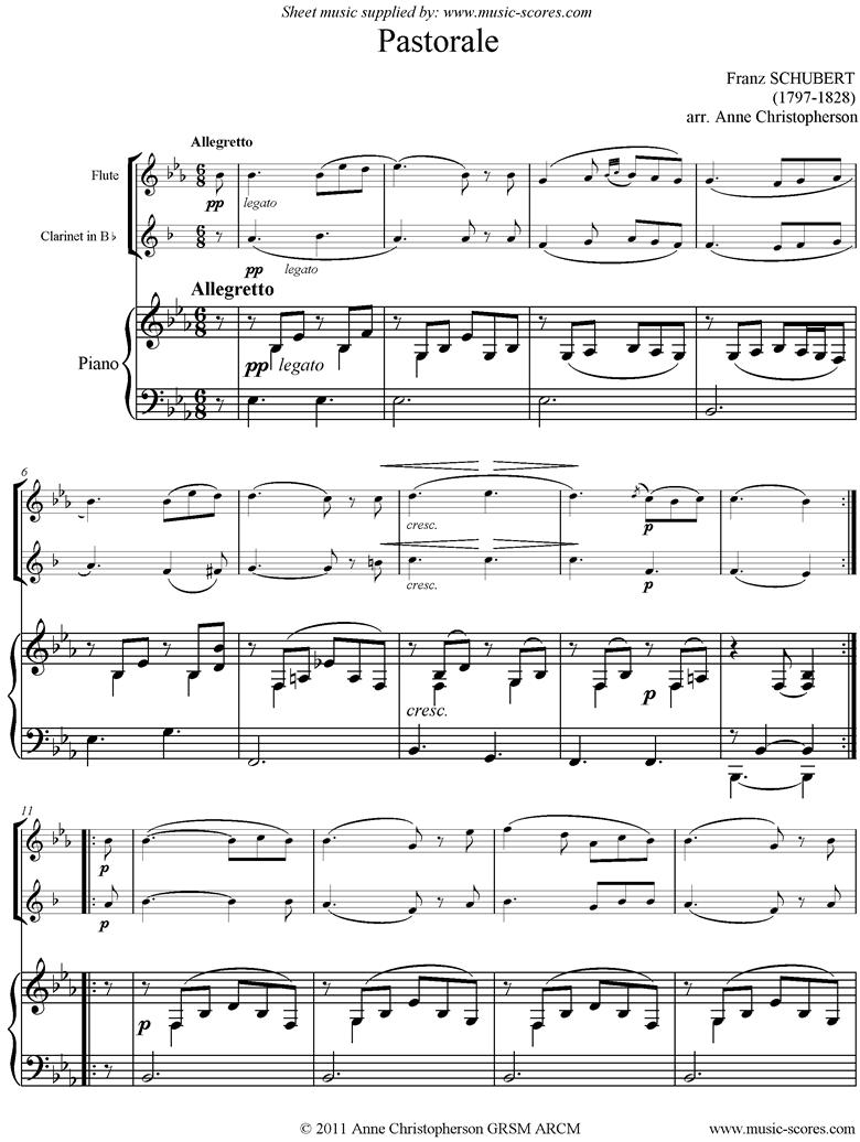 Front page of Pastorale: Flute, Clarinet, Piano sheet music