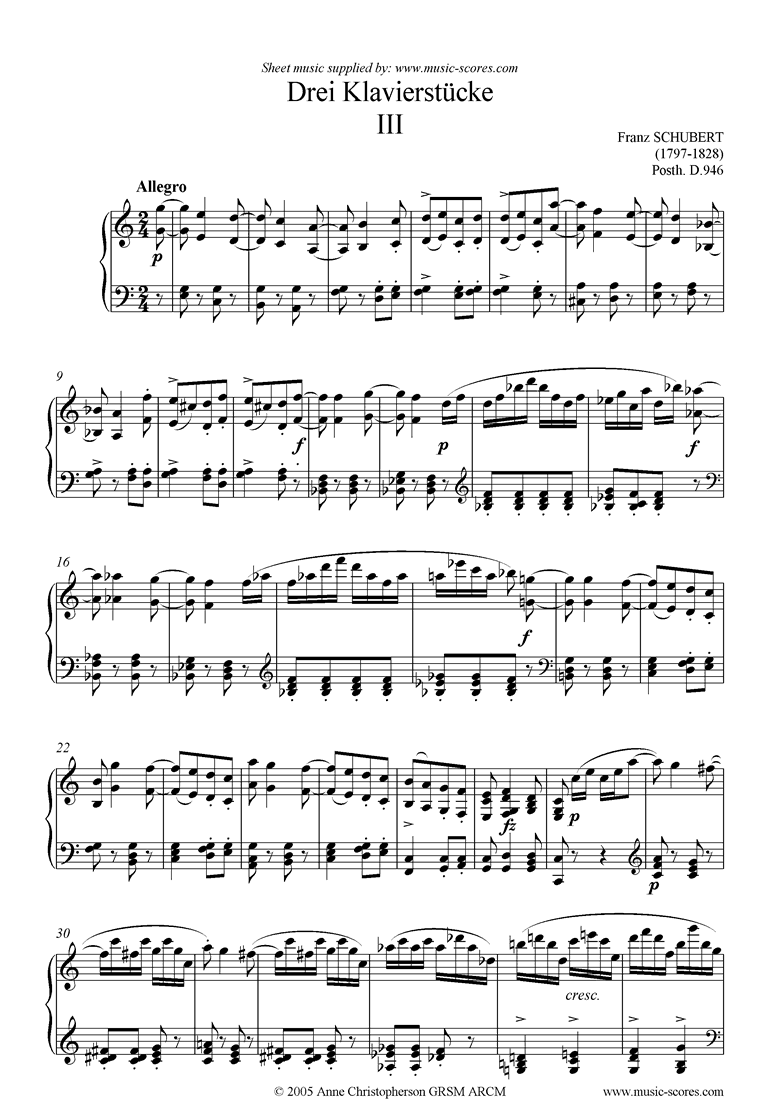 Front page of Drei Klavierstucke, No.3 in C sheet music