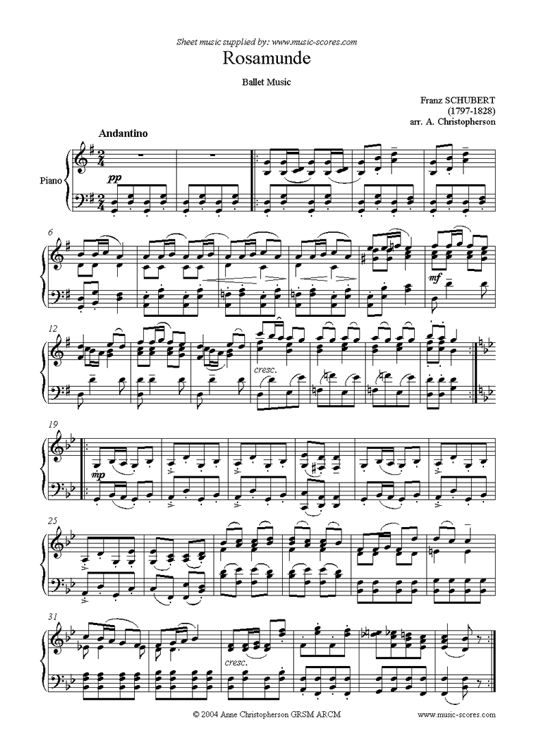 Front page of Rosamunde sheet music