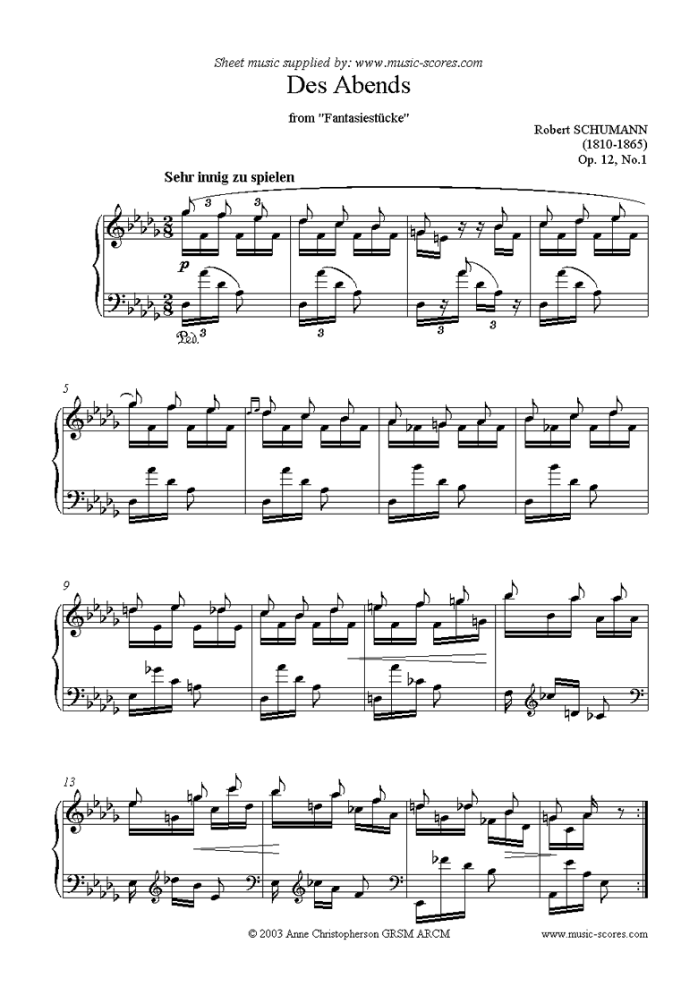 Front page of Op.12: Fantasiestücke: No.1 Des Abends sheet music