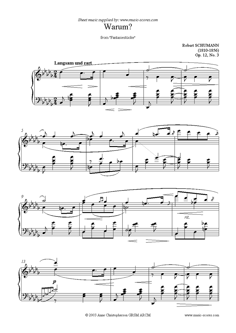 Front page of Op.12: Fantasiestücke: No.3: Warum sheet music