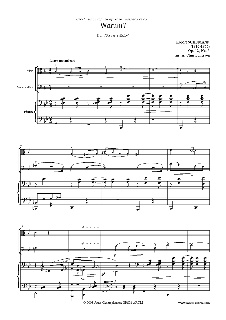 Front page of Op.12: Fantasiestücke: No.3: Warum: Va, Vc sheet music