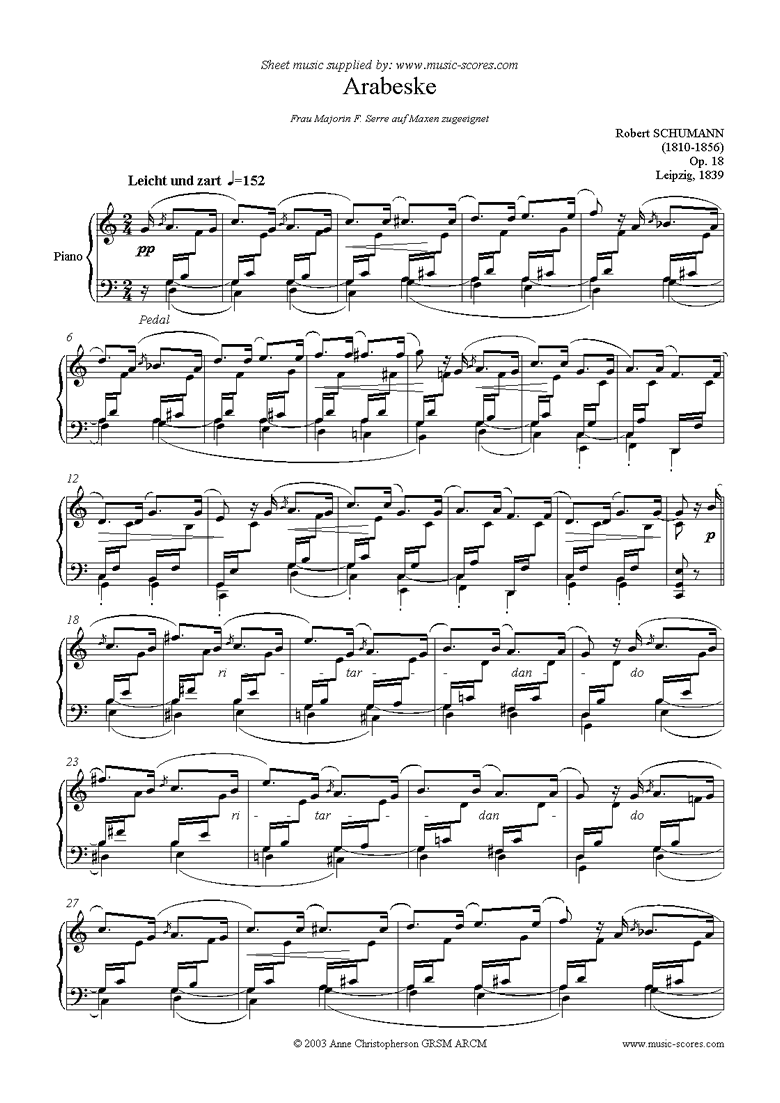 Front page of Op.18: Arabeske sheet music