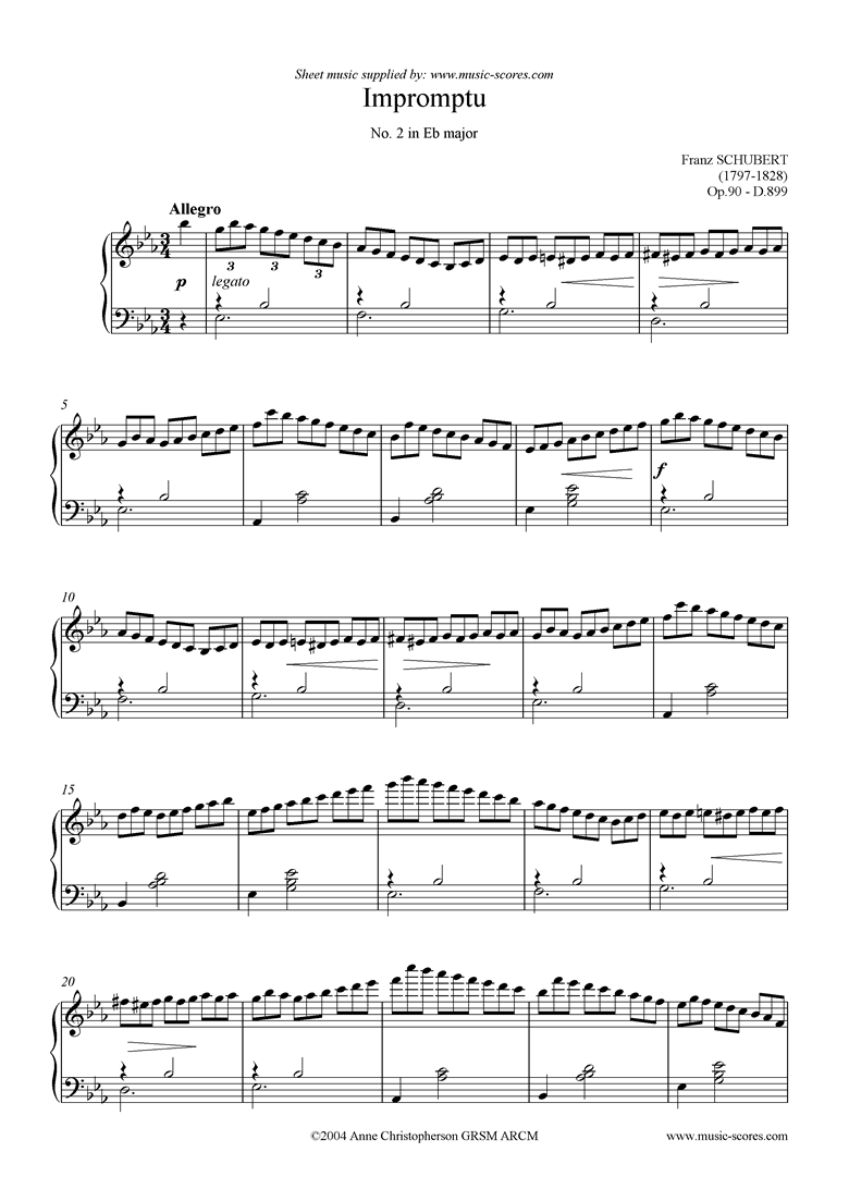 Front page of Impromptu Op.90, No.2 in Eb major sheet music