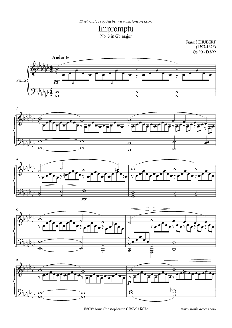 Front page of Impromptu Op.90, No.3 in Gb major sheet music