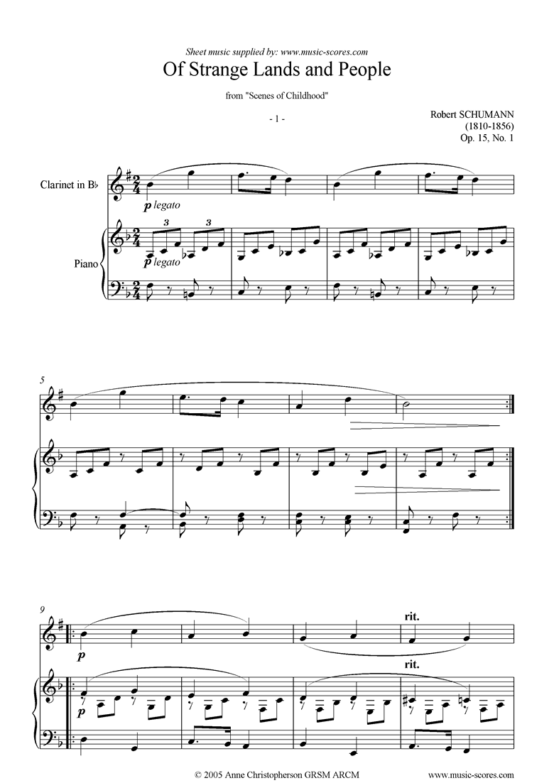 Front page of Op.15: Scenes from Childhood: 01 Strange Lands: Cl sheet music