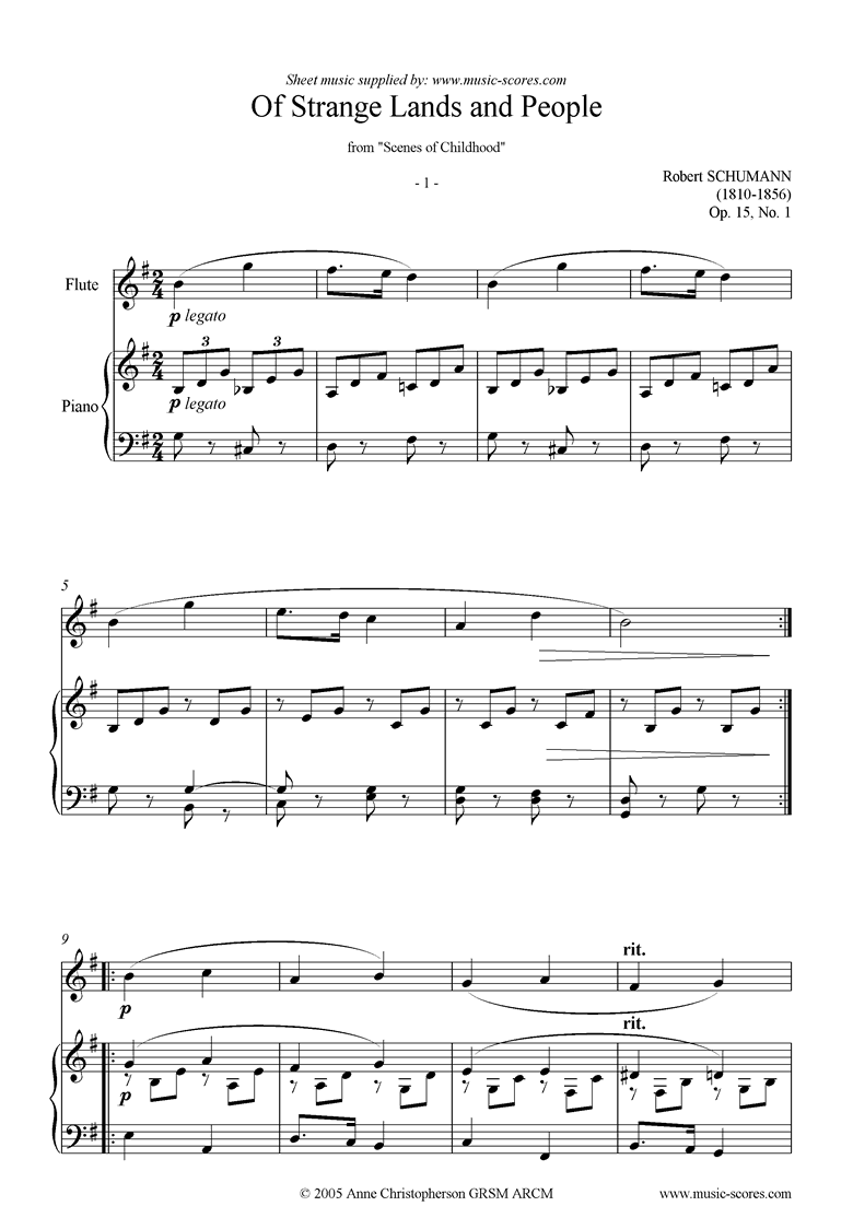 Front page of Op.15: Scenes from Childhood: 01 Strange Lands: Fl sheet music