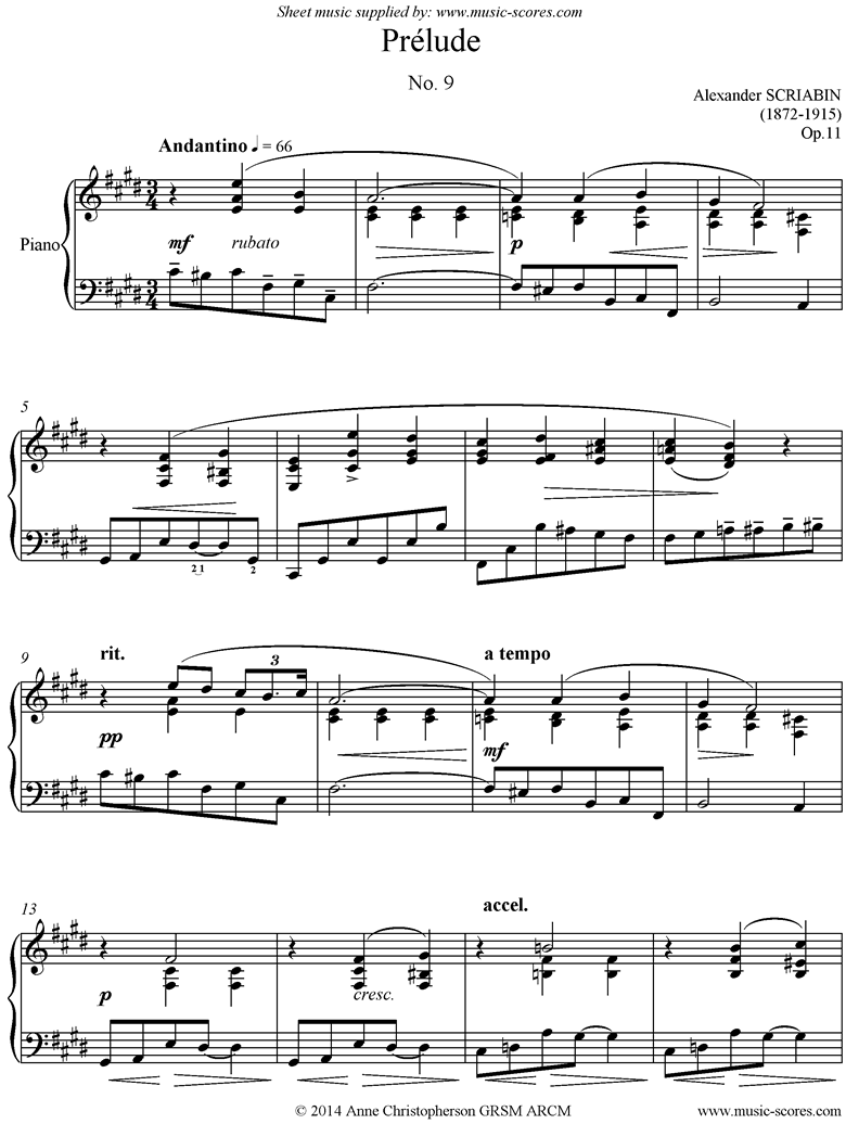 Front page of Op.11, No.9: Prelude sheet music