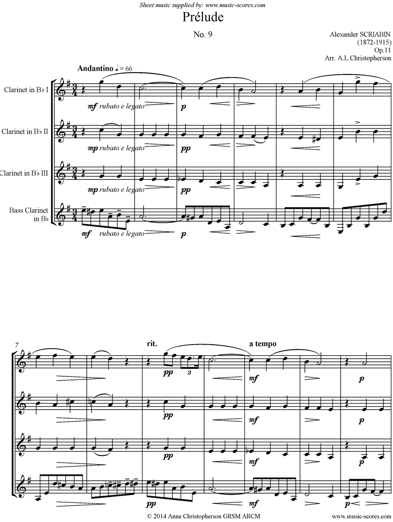 Front page of Op.11, No.9: Prelude: Clarinet 4 sheet music