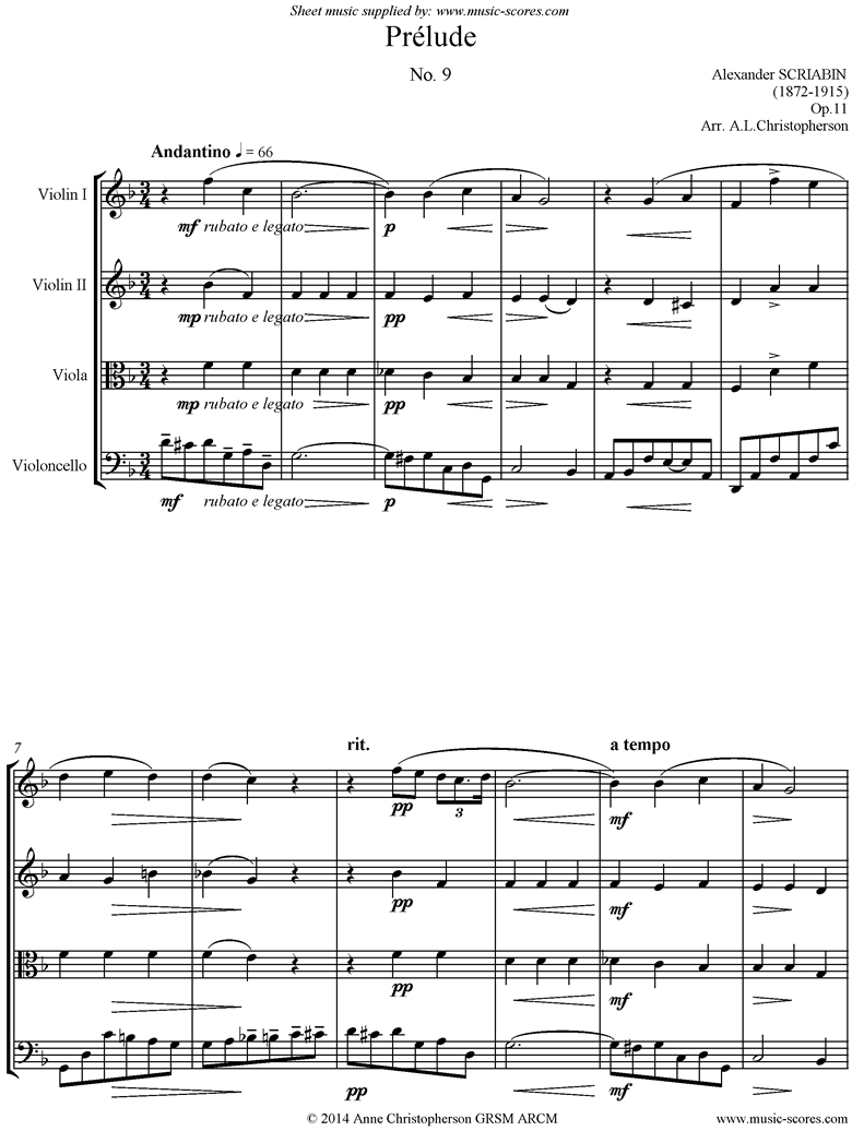 Front page of Op.11, No.9: Prelude: String 4 sheet music