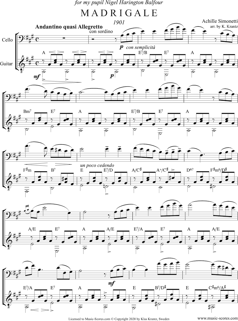 Madrigale: Cello, Guitar: A major by Simonetti