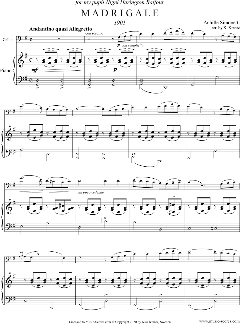 Madrigale: Cello, Guitar: G major by Simonetti