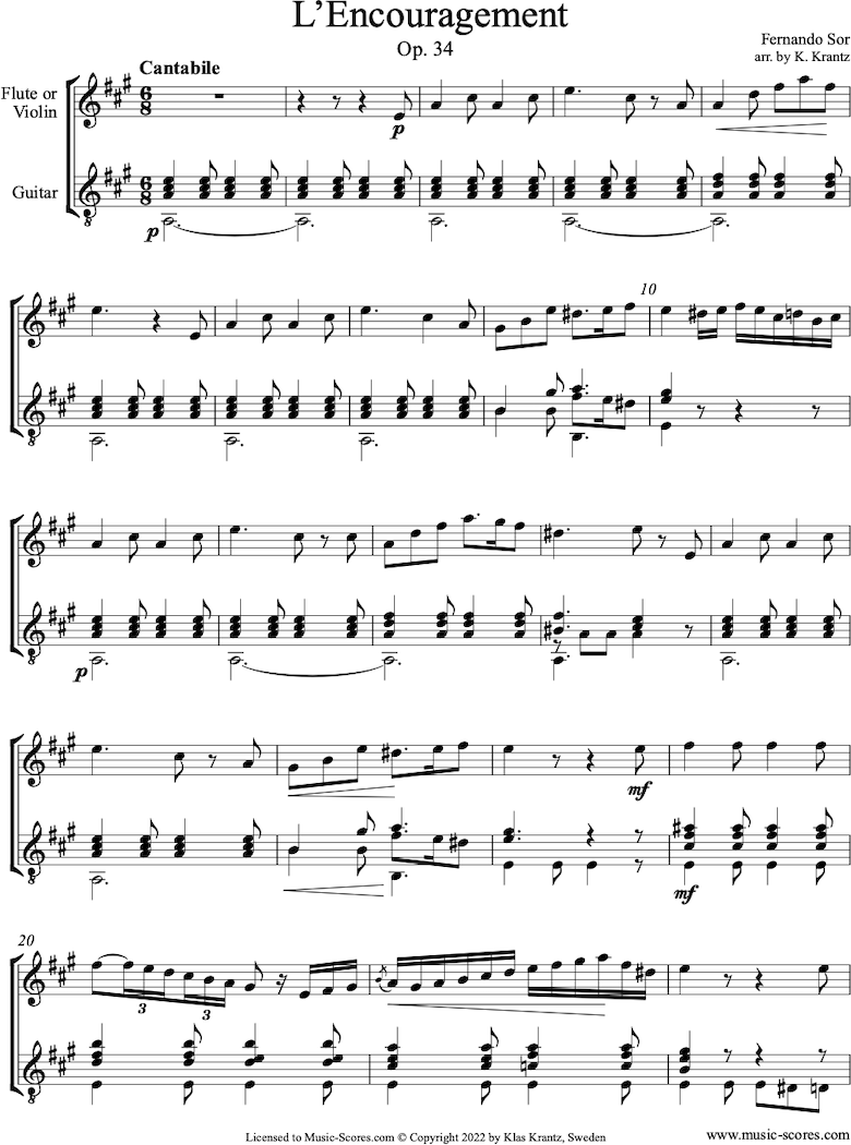 Front page of Op.34: Flute, Guitar sheet music