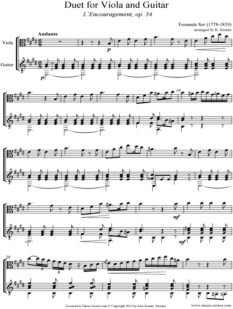 Front page of Op.34: Viola, Guitar sheet music