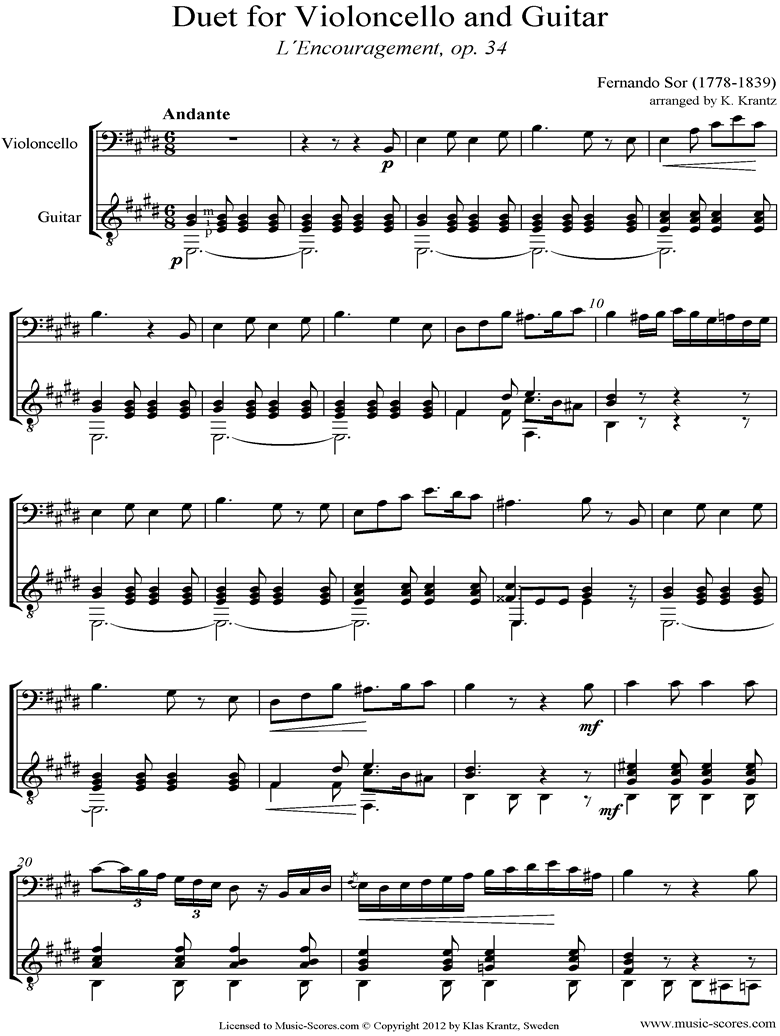Front page of Op.34: Cello, Guitar sheet music