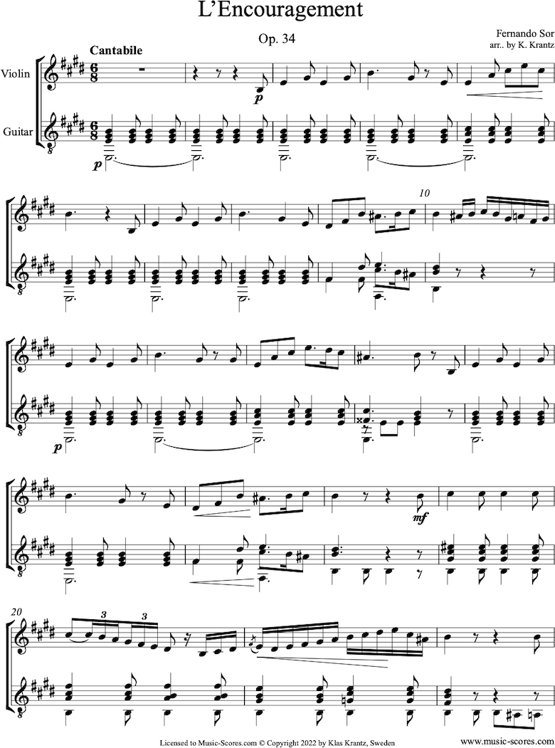 Front page of Op.34: Violin, Guitar sheet music