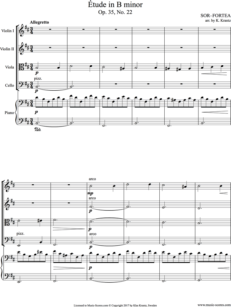 Front page of Op.35, No.22: String Quartet, Piano: B mi sheet music