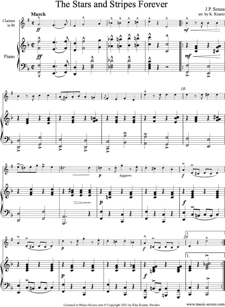 Front page of Stars and Stripes Forever: Clarinet, Piano sheet music
