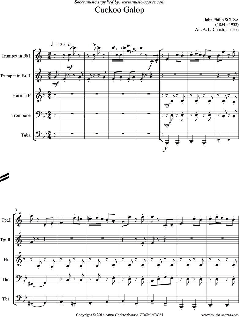 Cuckoo Galop: 2 Trumpets, Horn, Trombone, Tuba by Sousa