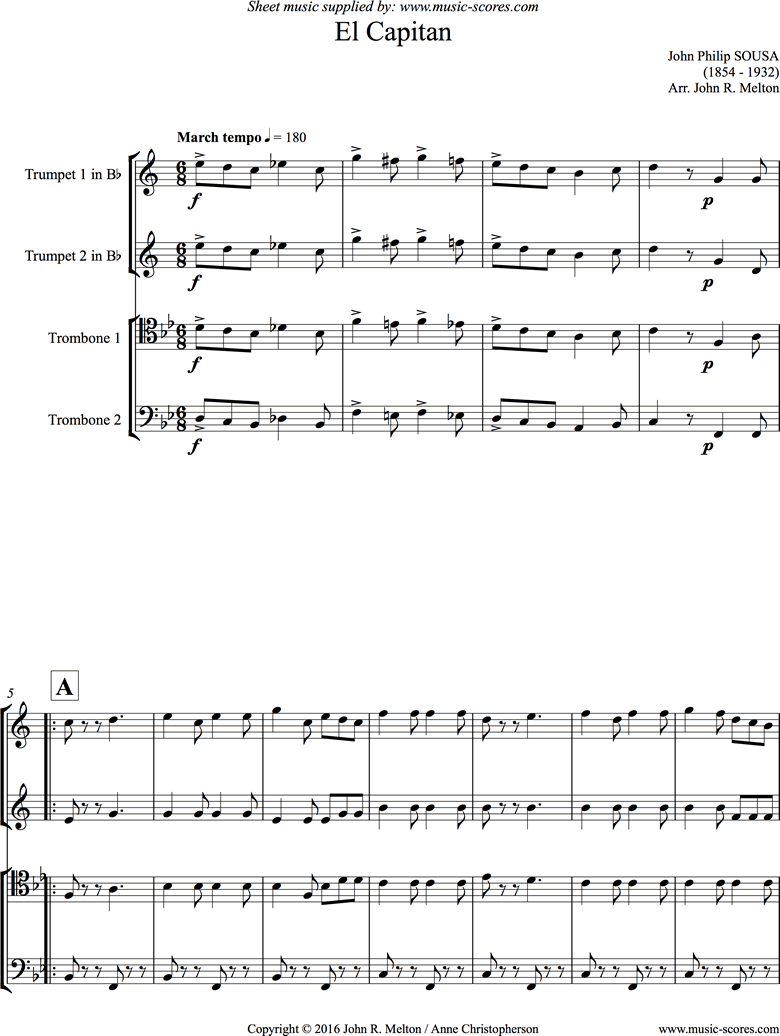 Front page of El Capitan: Brass Quartet sheet music