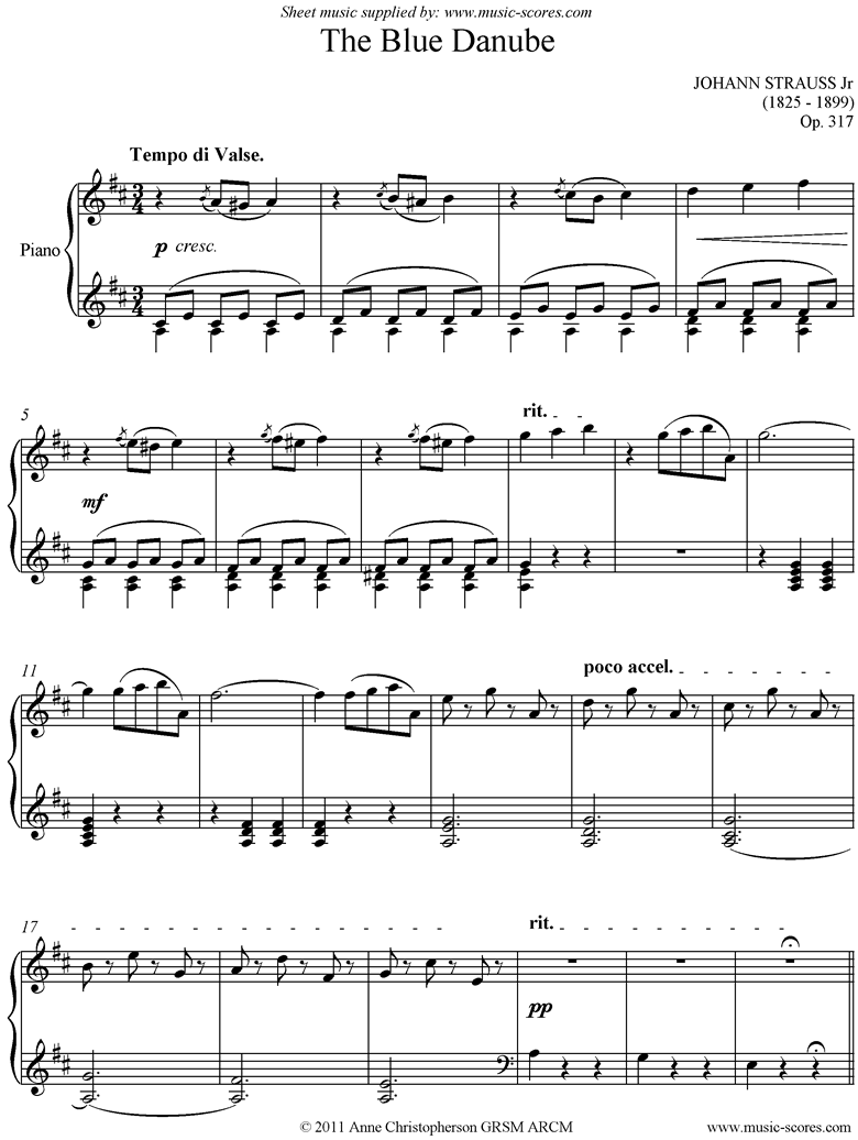 Front page of The Blue Danube: Piano sheet music