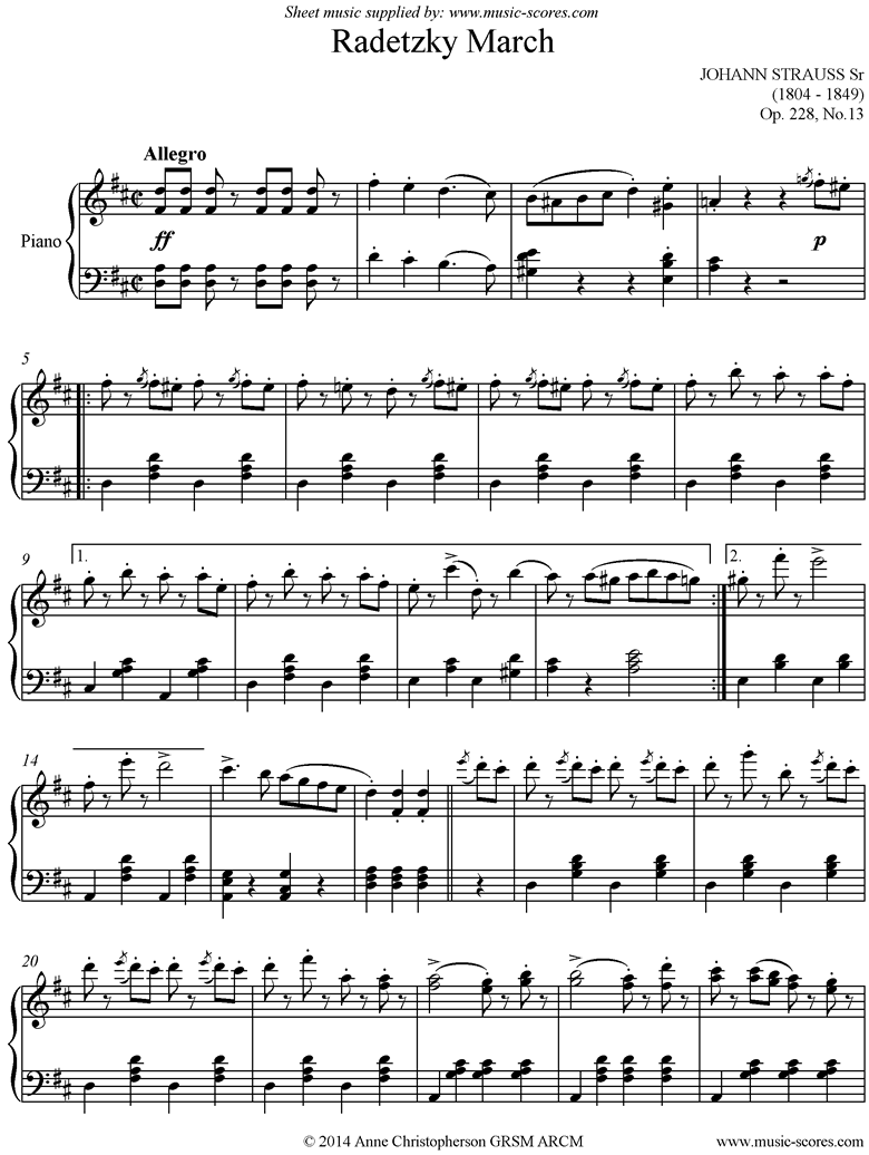 Front page of Op.228, No.13: Radetzky March: Piano sheet music