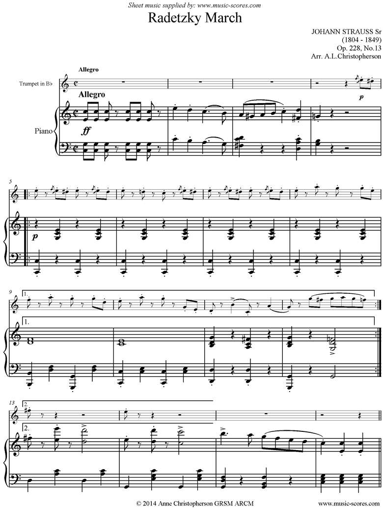 Front page of Op.228, No.13: Radetzky March: Trumpet sheet music