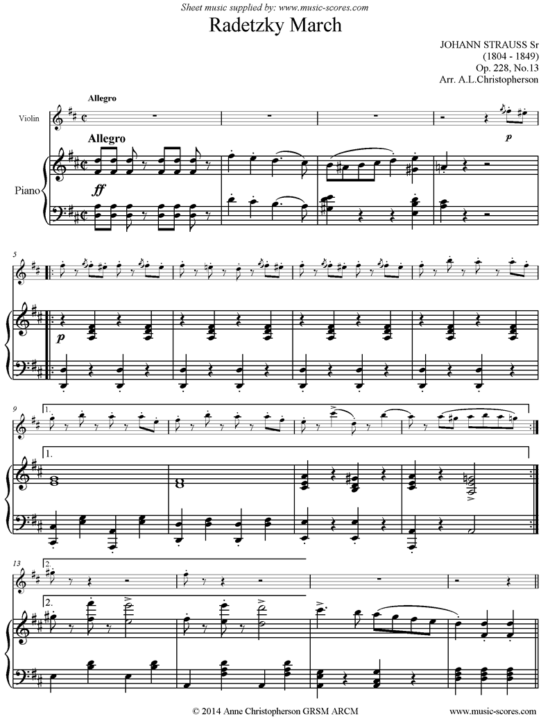 Front page of Op.228, No.13: Radetzky March: Violin sheet music