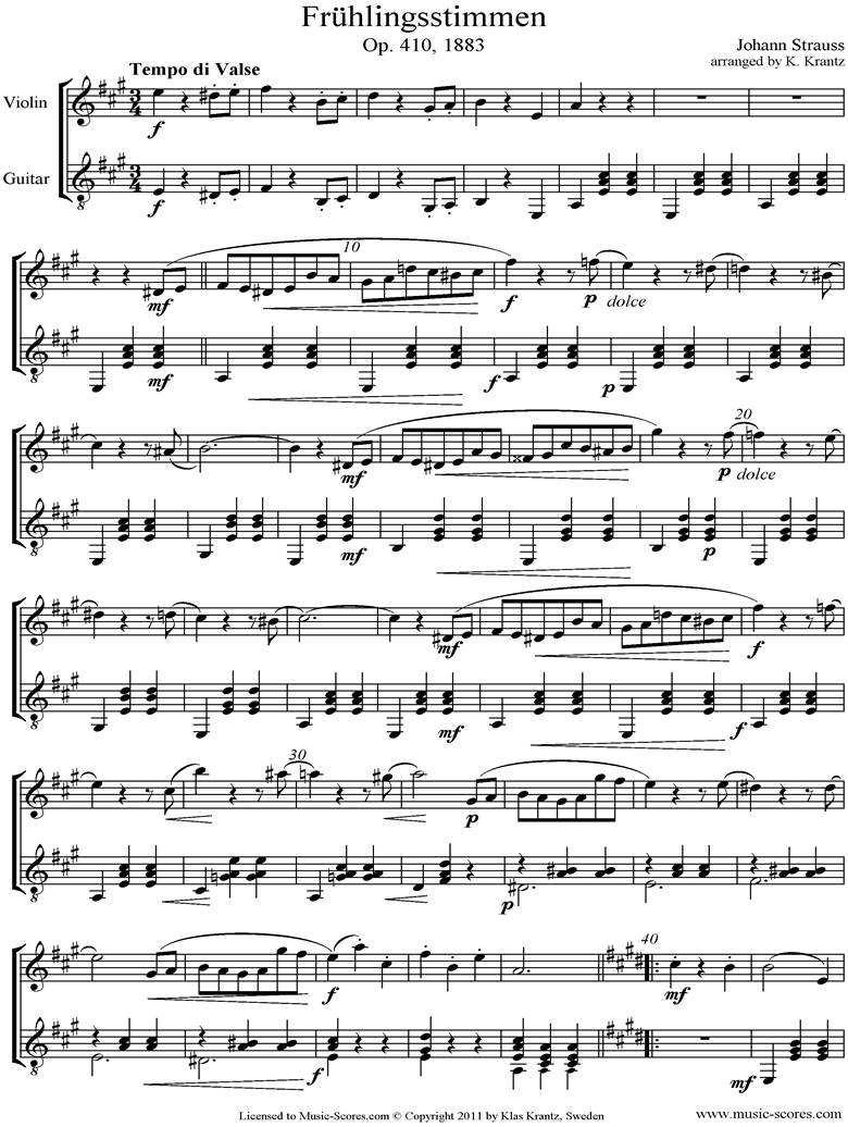 Op 410 Fruhlingsstimmen Sheet Music By Johann Strauss Jr
