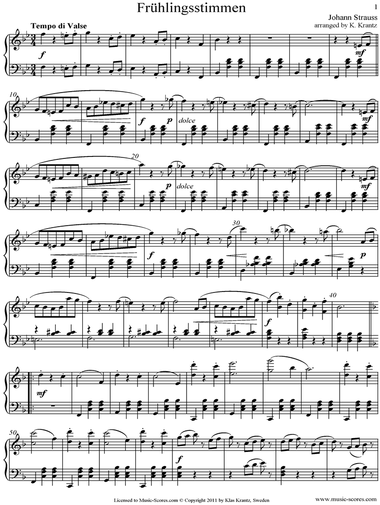 Front page of Op.410 Fruhlingsstimmen: Piano sheet music