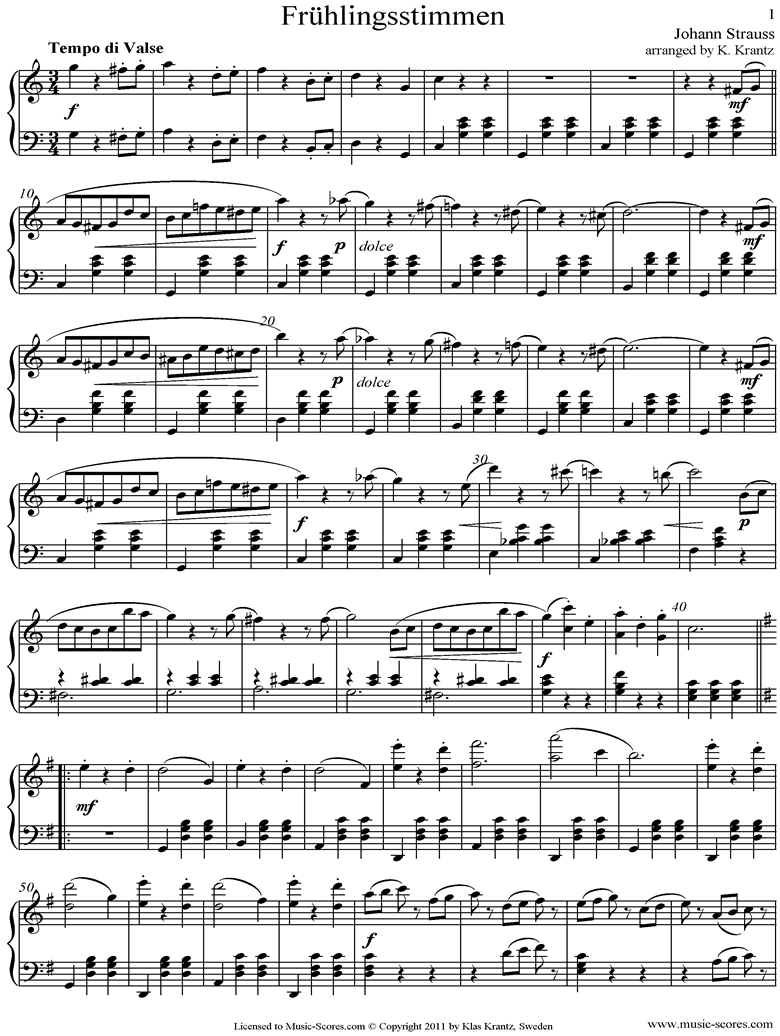 Front page of Op.410 Fruhlingsstimmen: Piano Cma sheet music