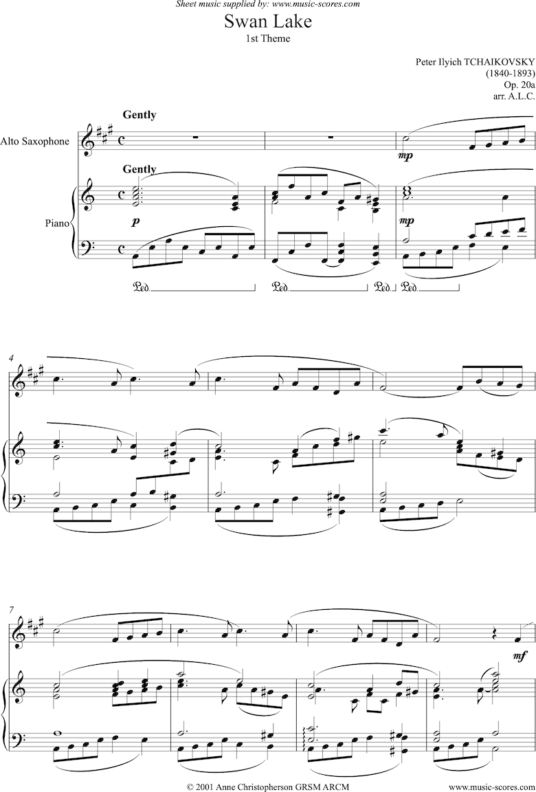 Front page of Theme from Swan Lake: Op. 20a - Alto Saxophone sheet music