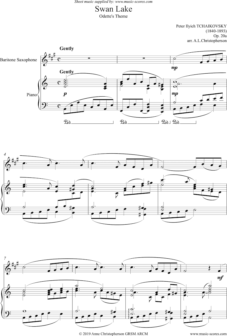 Front page of Odette s Theme from Swan Lake: Op. 20 - Baritone Saxophone sheet music