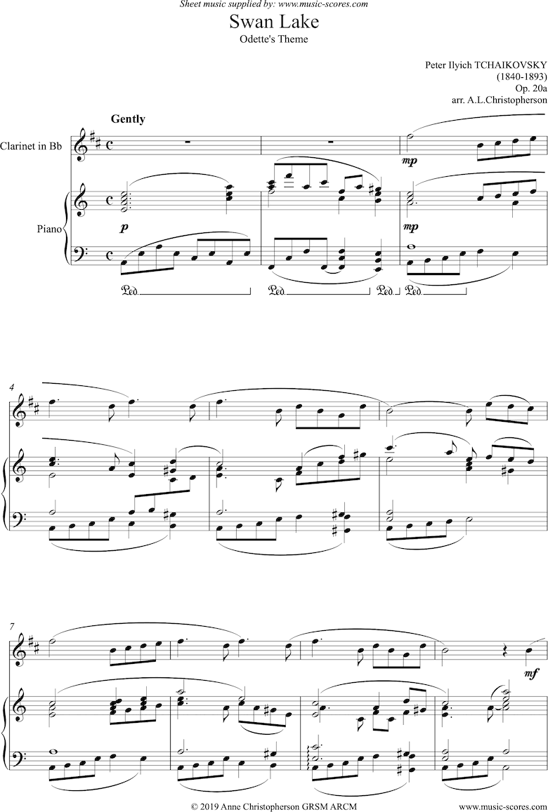 Front page of Odette s Theme from Swan Lake: Op. 20a - Clarinet sheet music