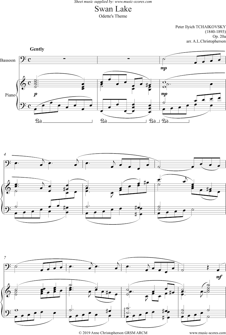 Front page of Odette s Theme from Swan Lake: Op. 20a - Bassoon sheet music