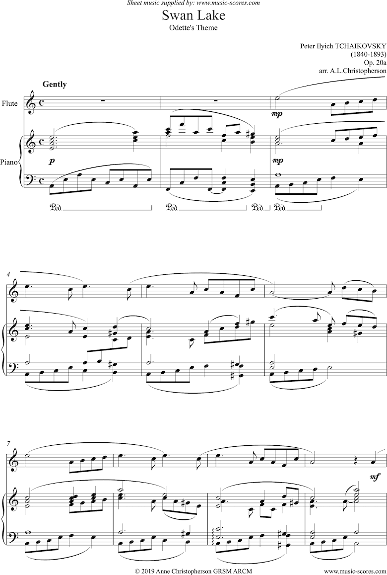 Front page of Odette s Theme from Swan Lake: Op. 20a - Flute sheet music