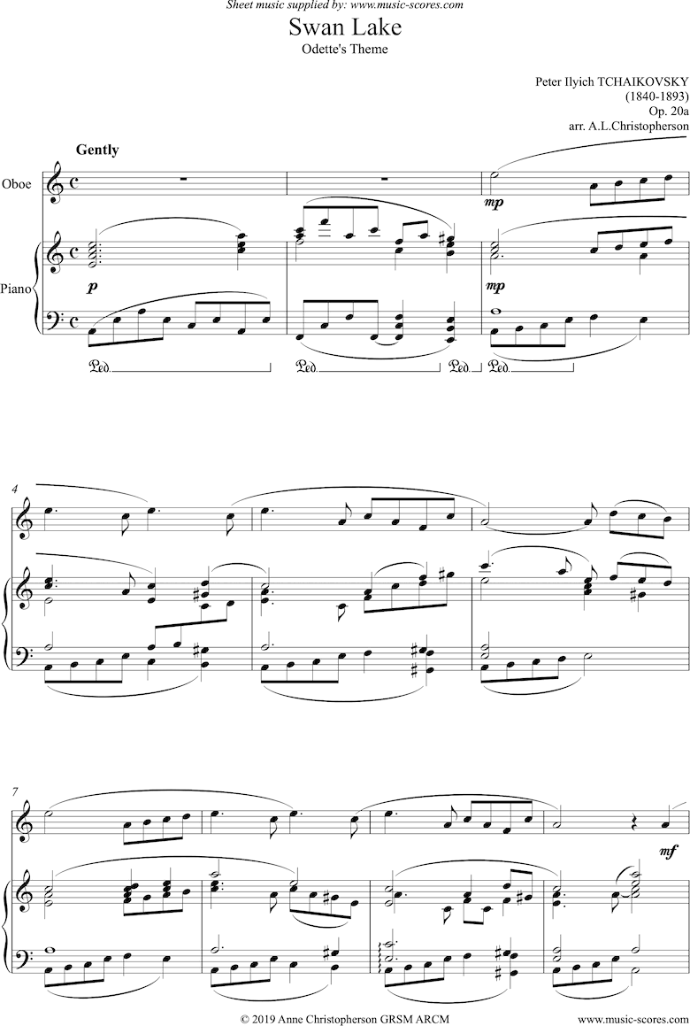 Front page of Odette s Theme from Swan Lake: Op. 20a - Oboe sheet music