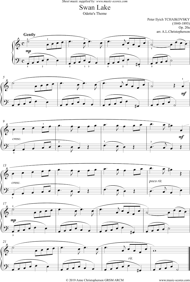 Front page of Odette s Theme from Swan Lake: Op. 20a sheet music
