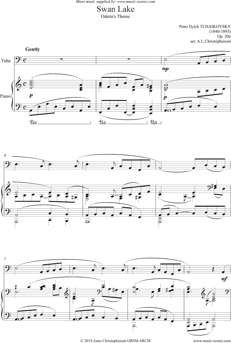 Front page of Odette s Theme from Swan Lake: Op. 20a - Tuba sheet music