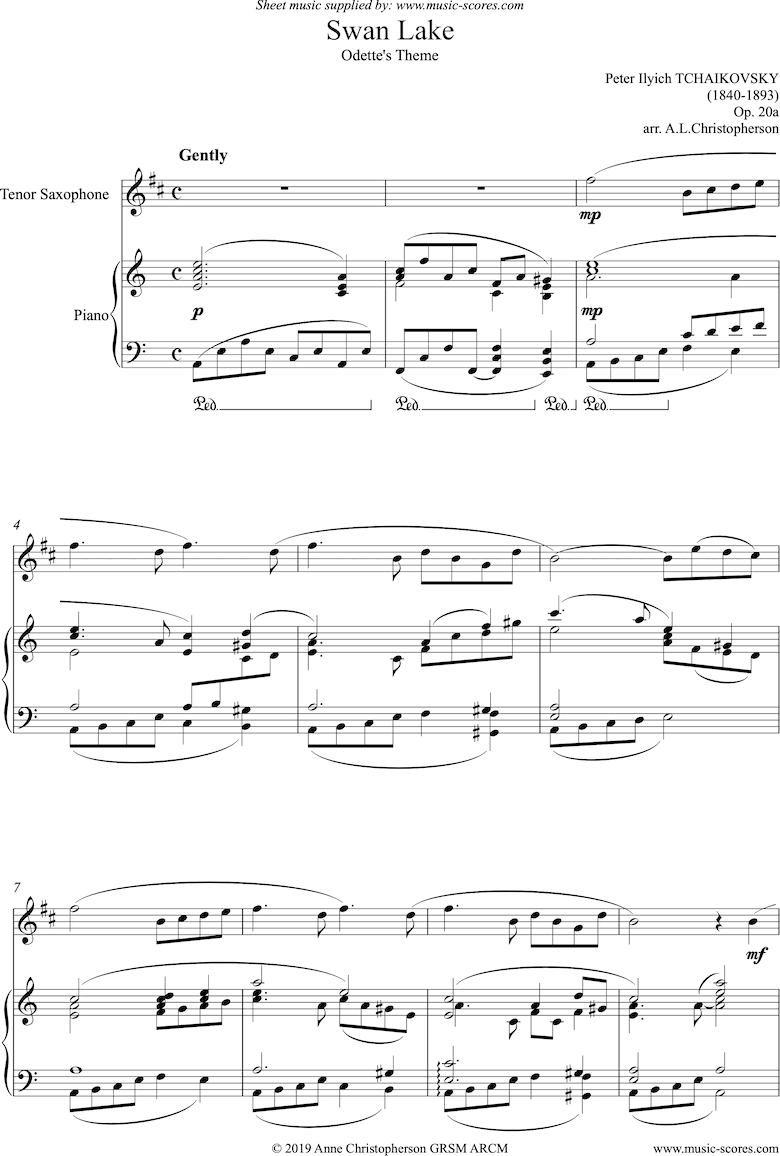 Front page of Odette s Theme from Swan Lake: Op. 20a - Tenor Saxophone sheet music