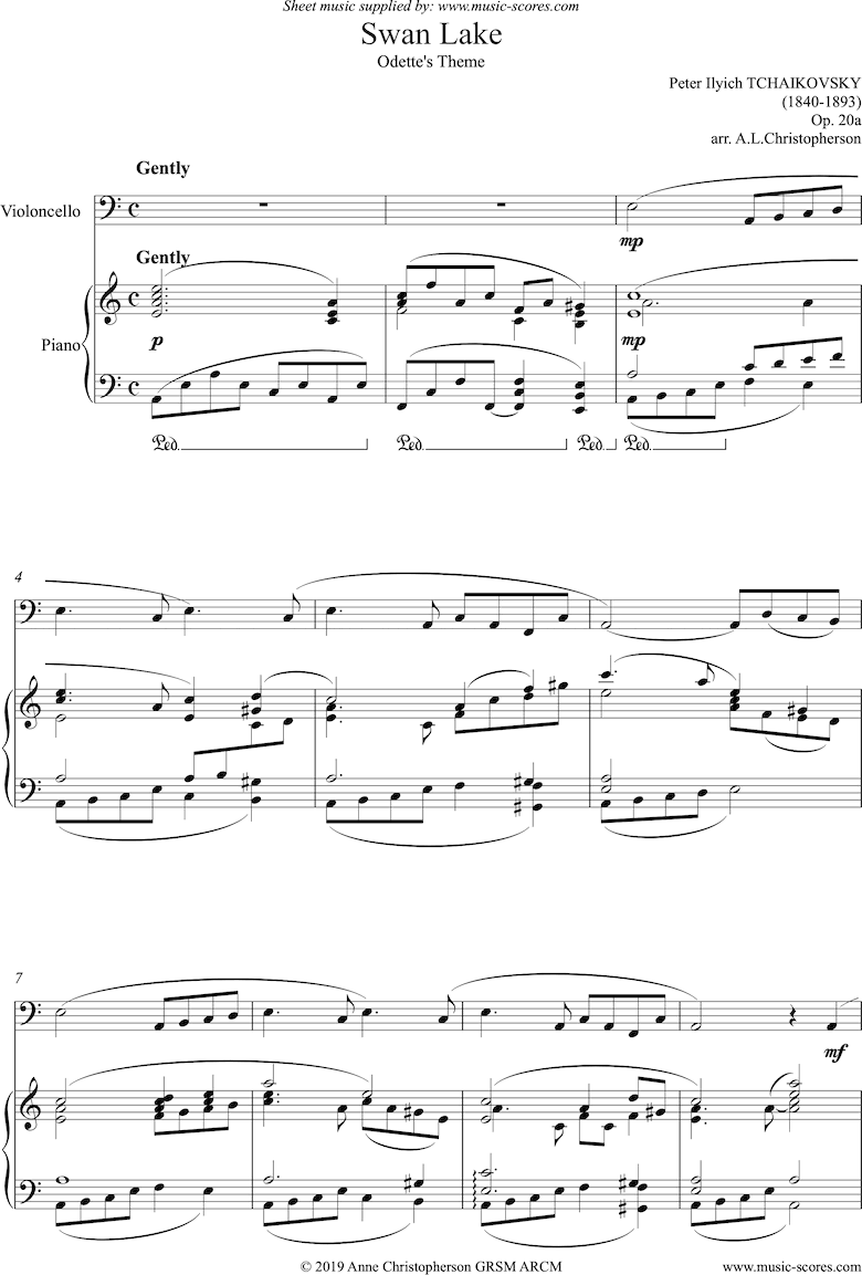 Front page of Odette s Theme from Swan Lake: Op. 20a - Cello sheet music