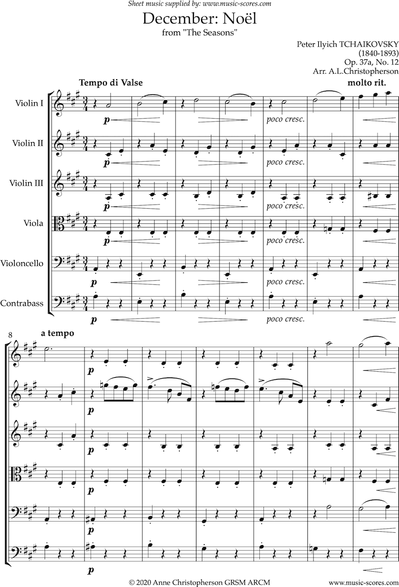 Front page of The Seasons, Op 37: December: Noel: String 6 sheet music