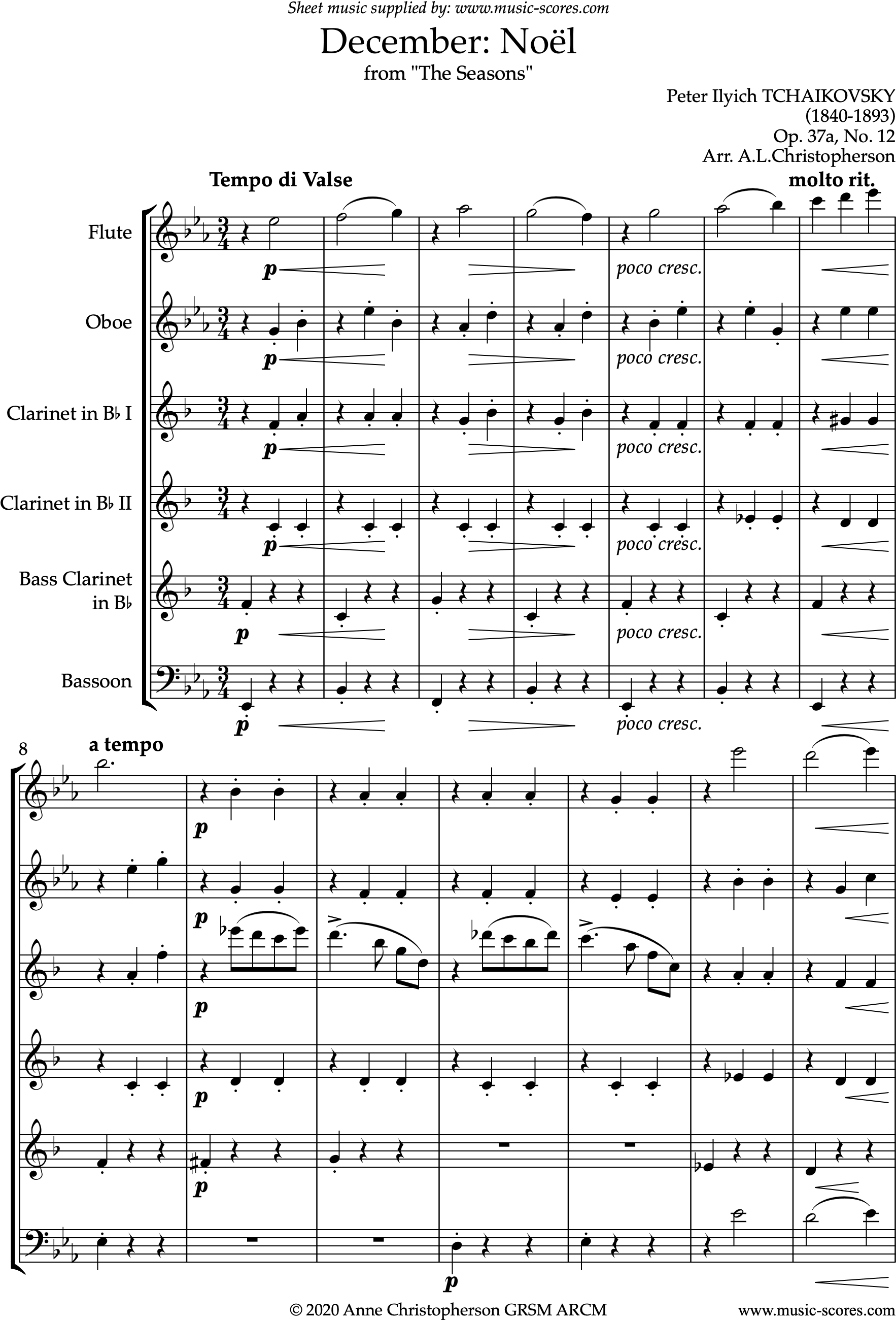 Front page of The Seasons, Op 37: December: Noel: Wind 6 sheet music