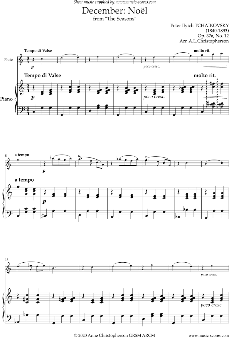 Front page of The Seasons, Op 37: December: Noel: Flute sheet music